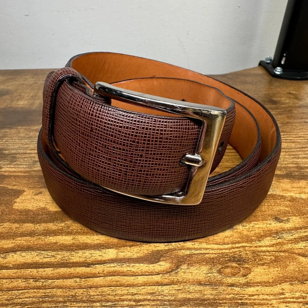 John W Nordstrom‎ Mens Brown Textured Leather Belt USA Made 38 95 132446